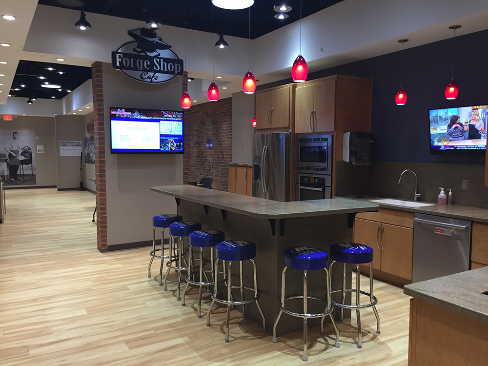 Kitchen area for employees located in Iowa.